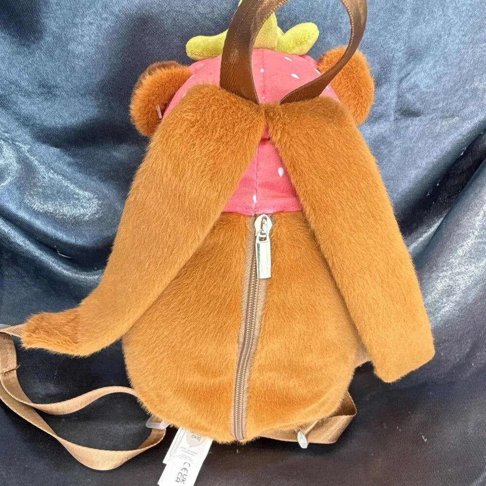 Carried Away Strawberry Capybara 3D Plush Backpack Mini Bag - Super Cute!